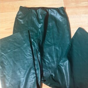 Forever 21 Emerald Faux Leather Wide-Leg Pants